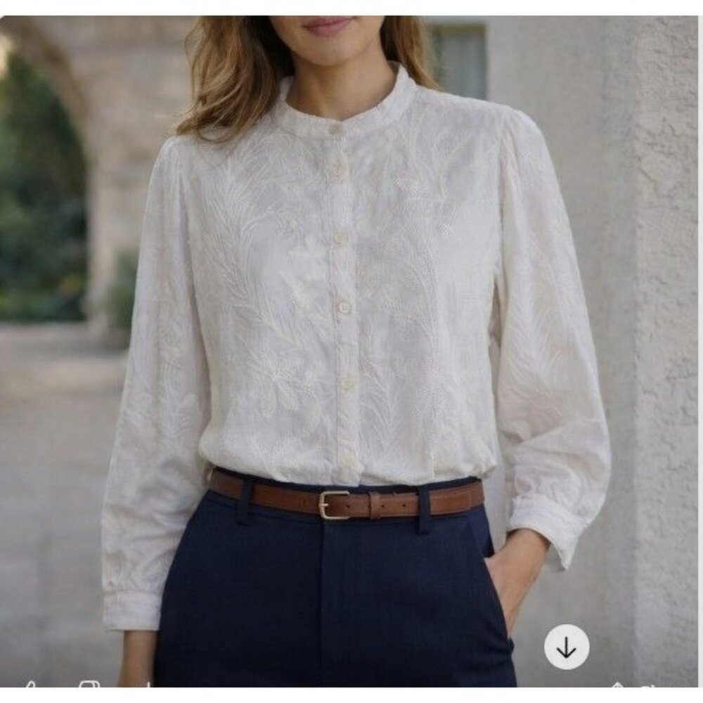 J. Mclaughlin Embroiderded Peasant Boho Floral Cottage Romantic Top S